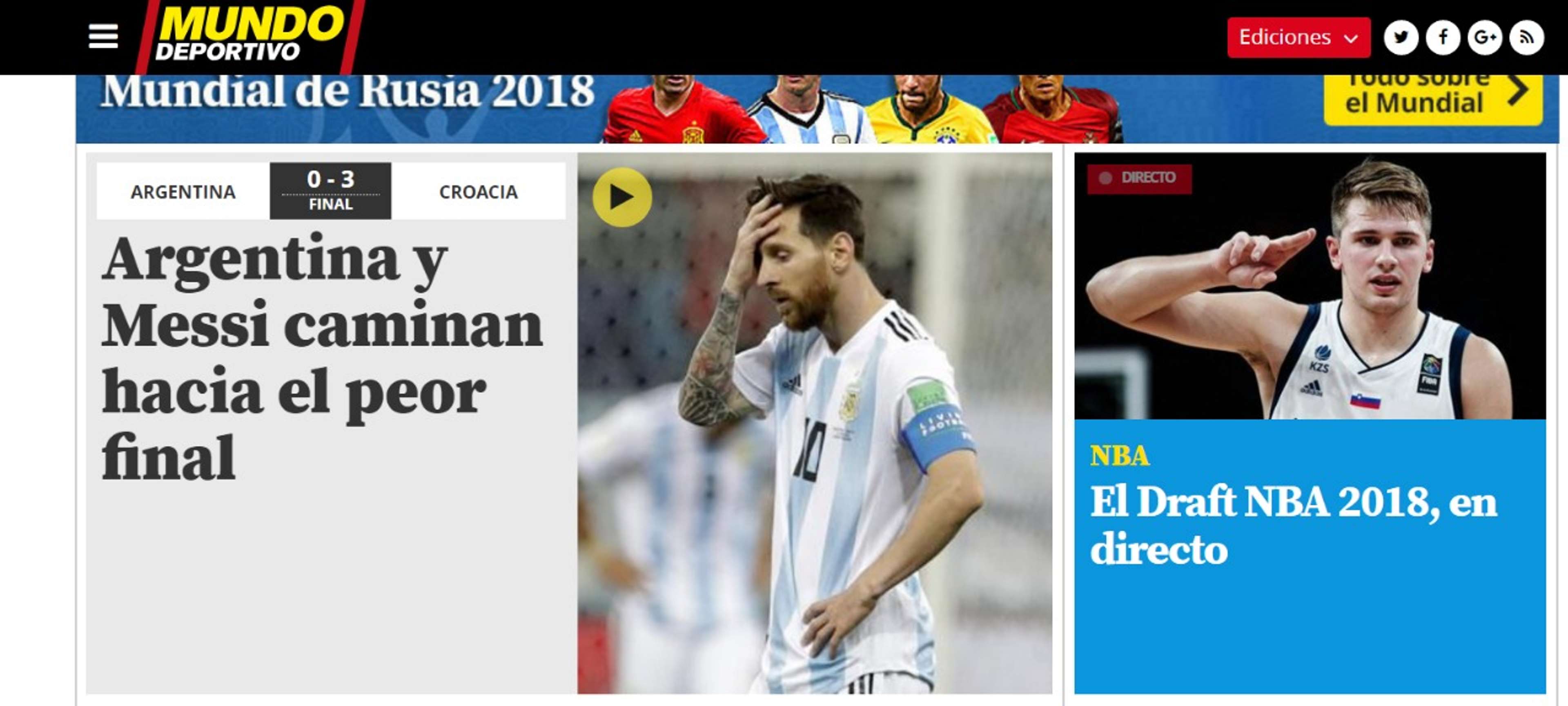 Imprensa mundial repercute derrota da Argentina