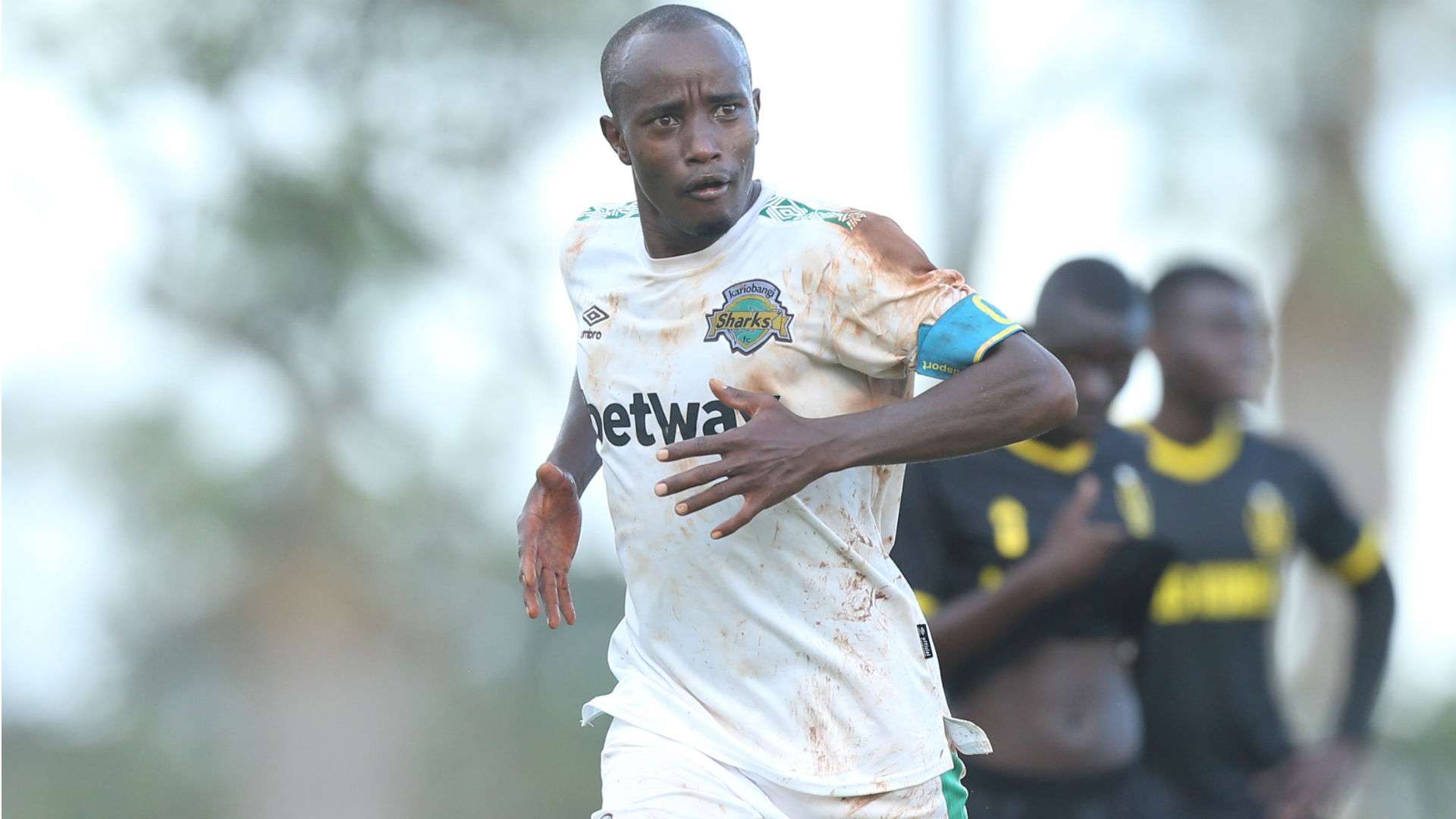 Kariobangi Sharks Eric Kapaito celebrates scoring against Wazito FC.
