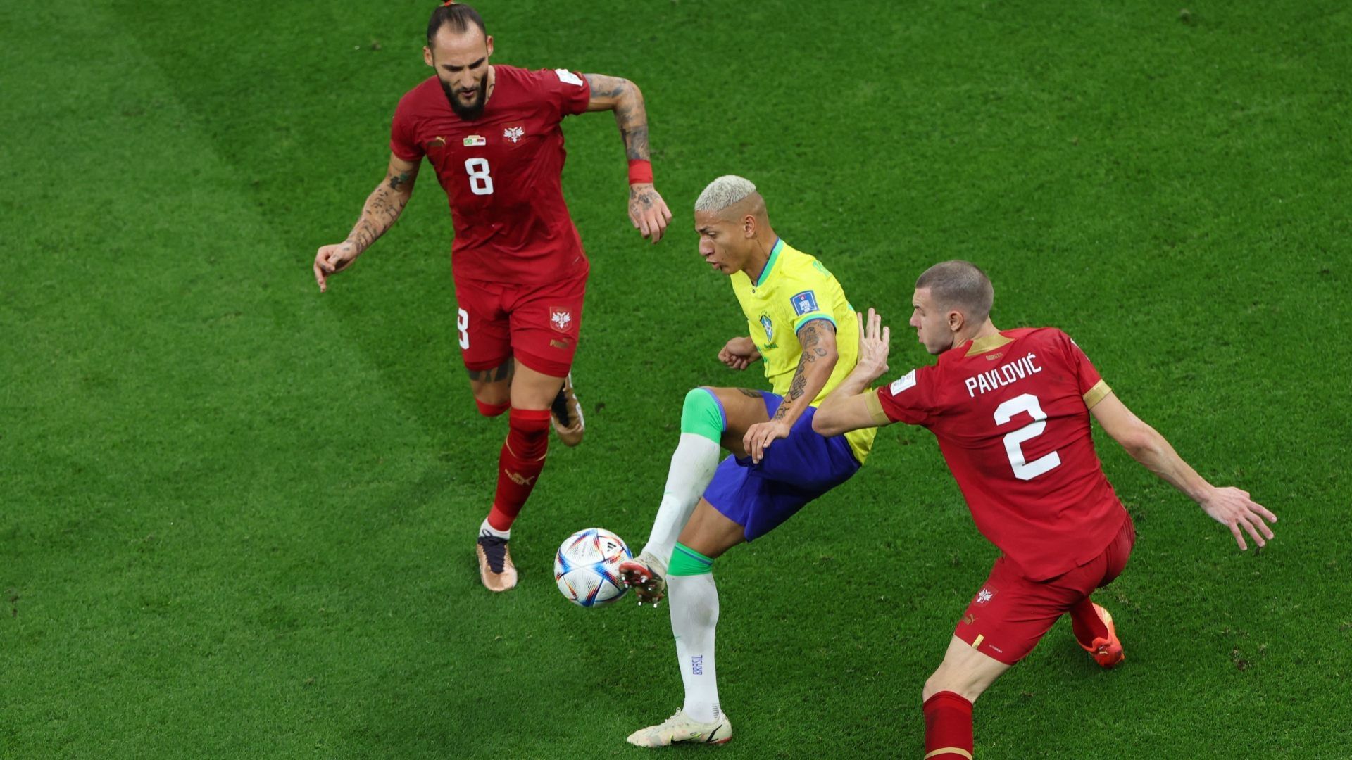 Richarlison, Gudelj, Pavlovic, Brasil x Sérvia, Copa do Mundo 2022