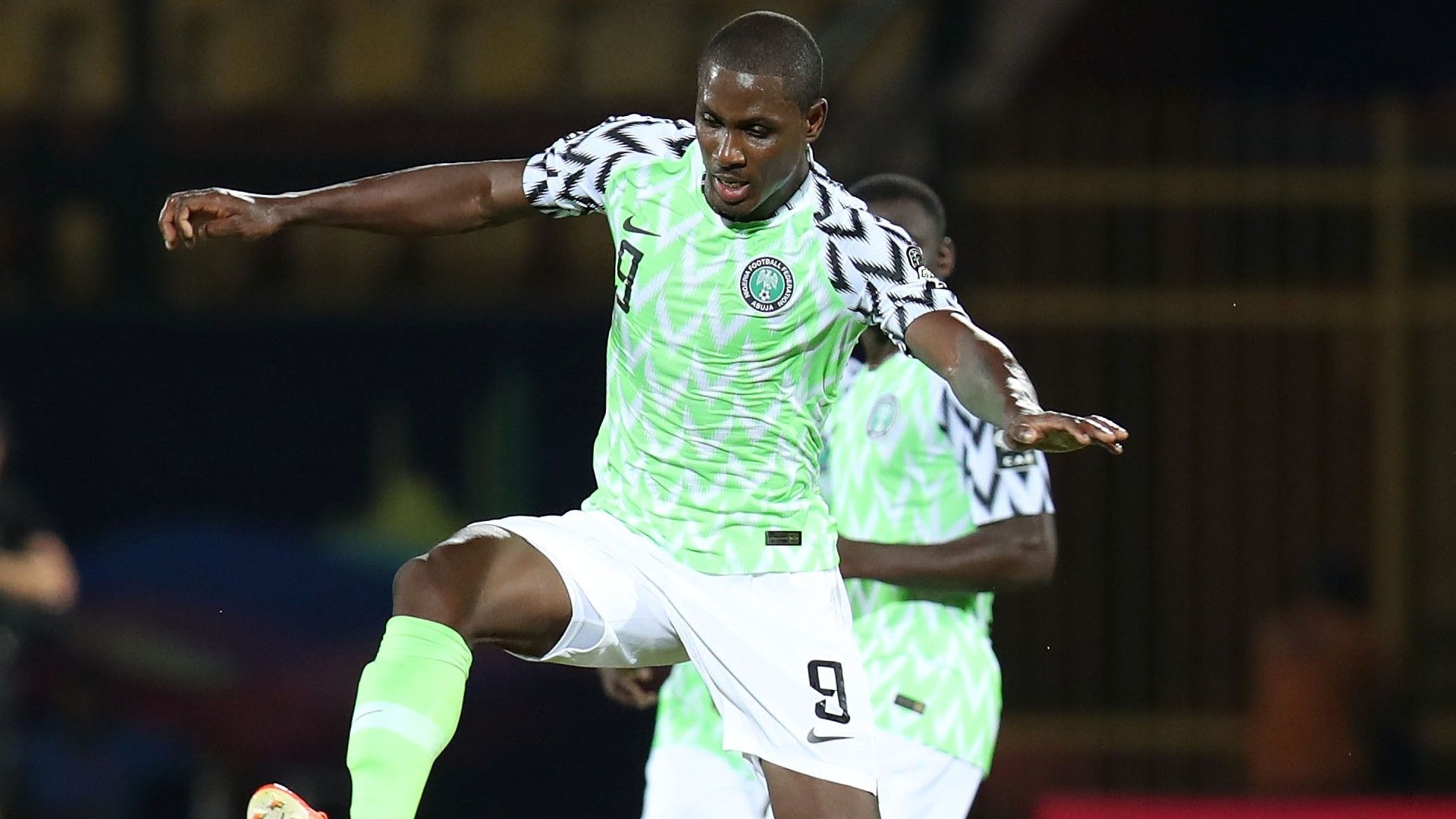Odion Jude Ighalo of Nigeria tackled by Anice Badri of Tunisia during the 2019 Africa Cup.