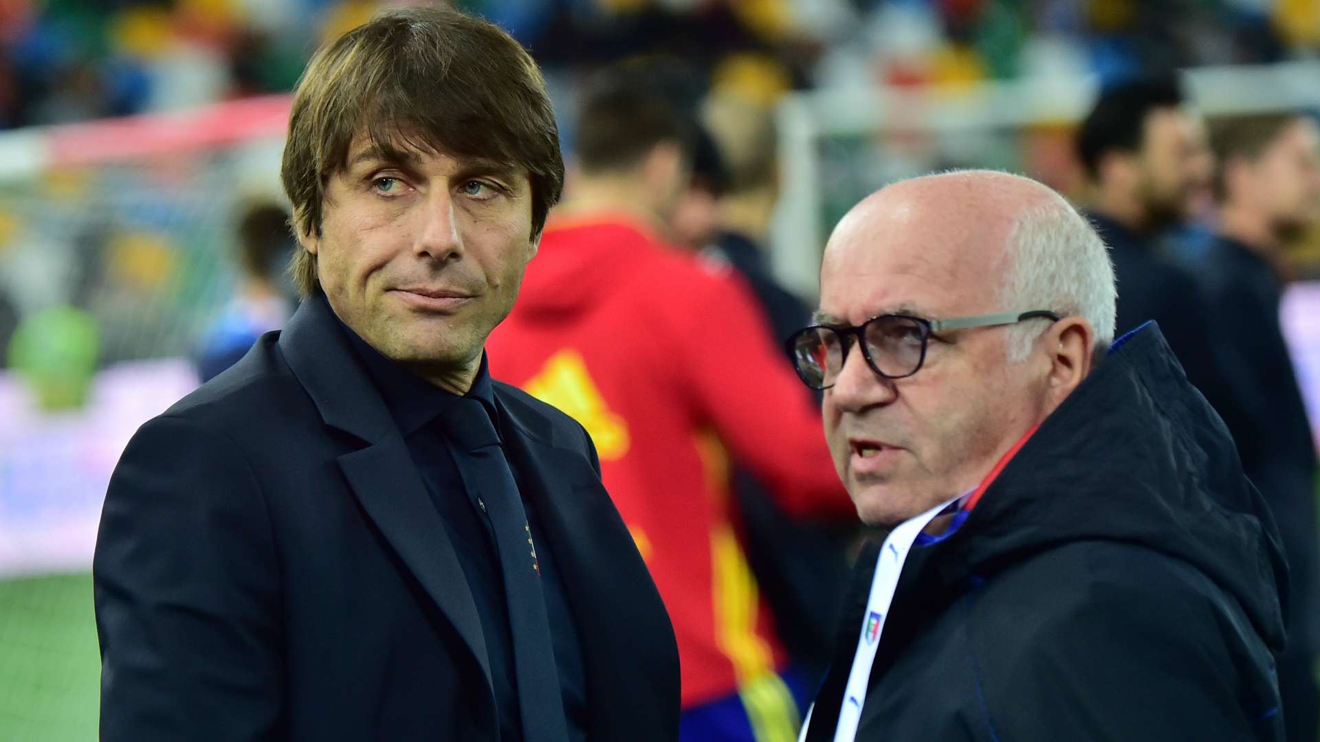 Antonio Conte and Carlo Tavecchio before Italy Spain friendly 24032016
