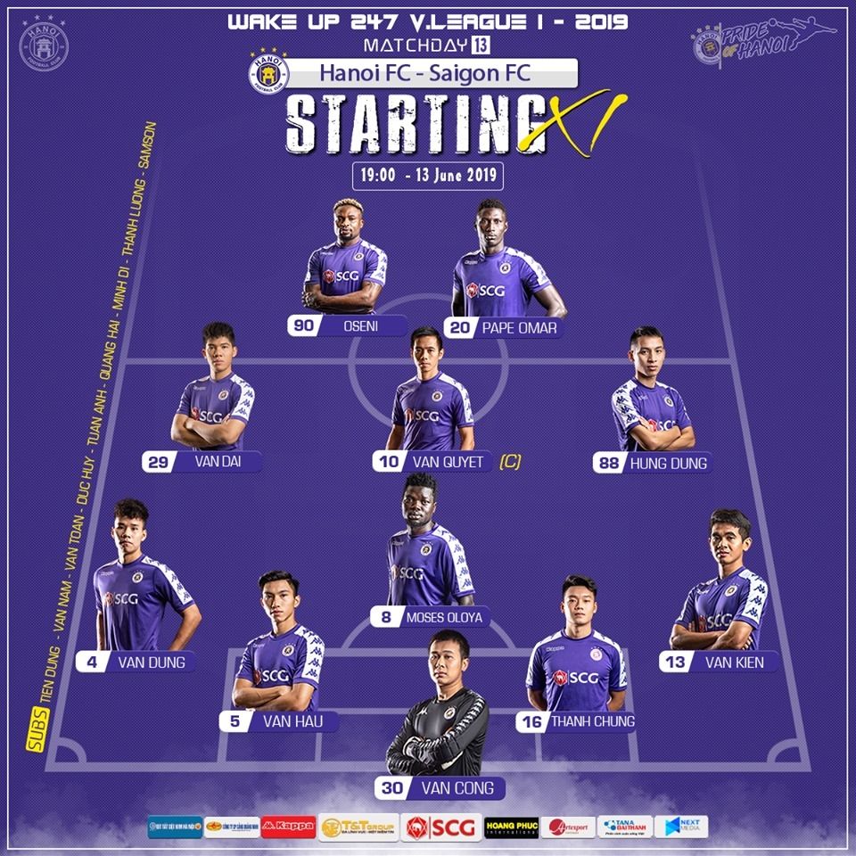 Ha Noi FC vs Sai Gon FC Starting XI Round 13 V.League 2019