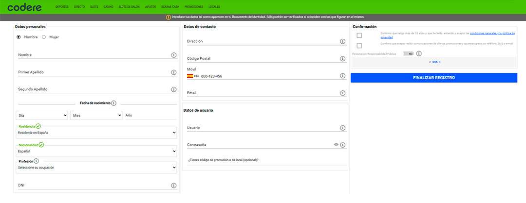 codere registro