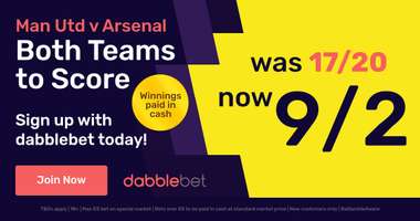 dabblebet new customer offer 9/2 BTTS Man Utd v Arsenal