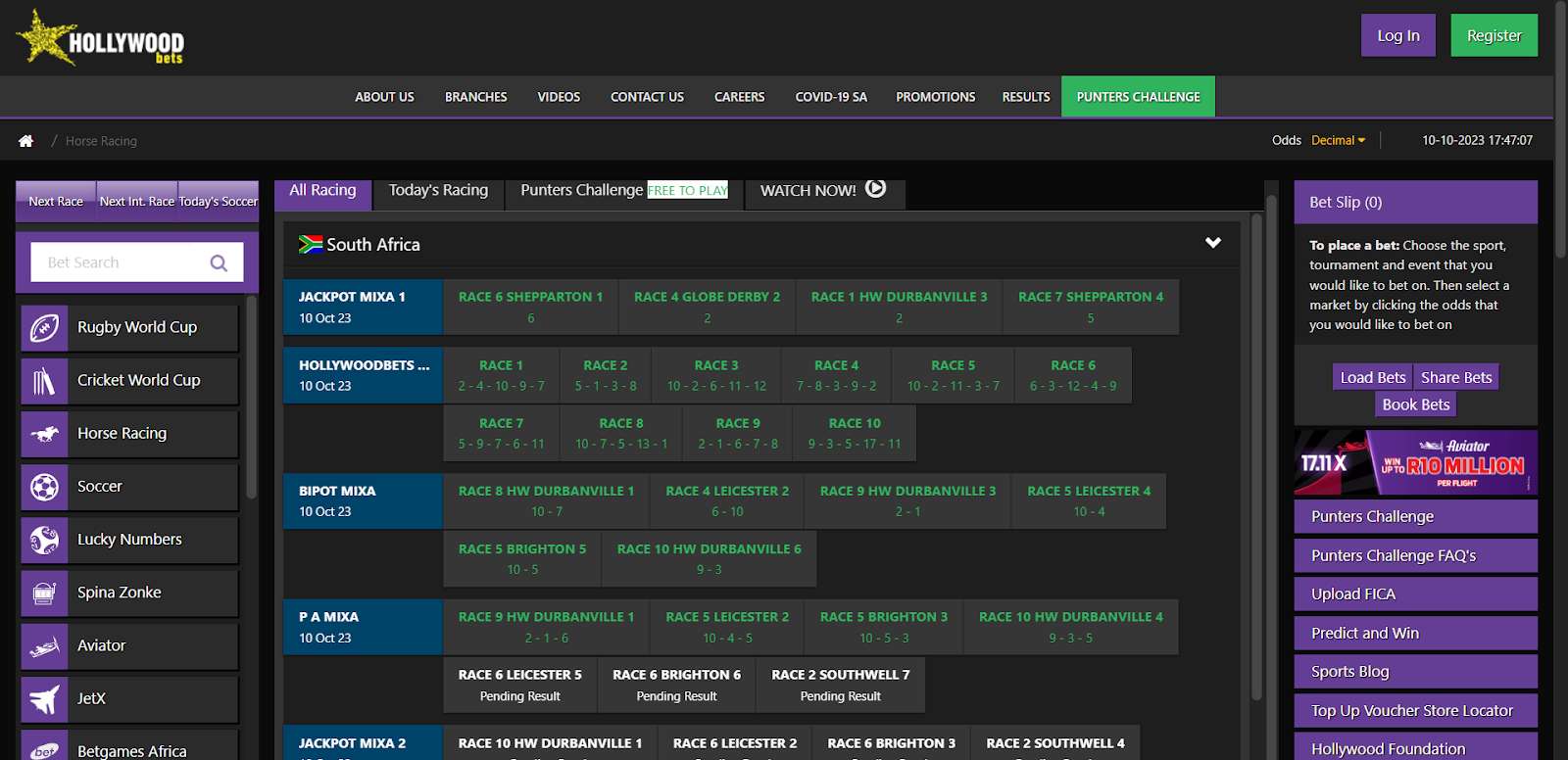 hollywoodbets casino games homepage screenshot
