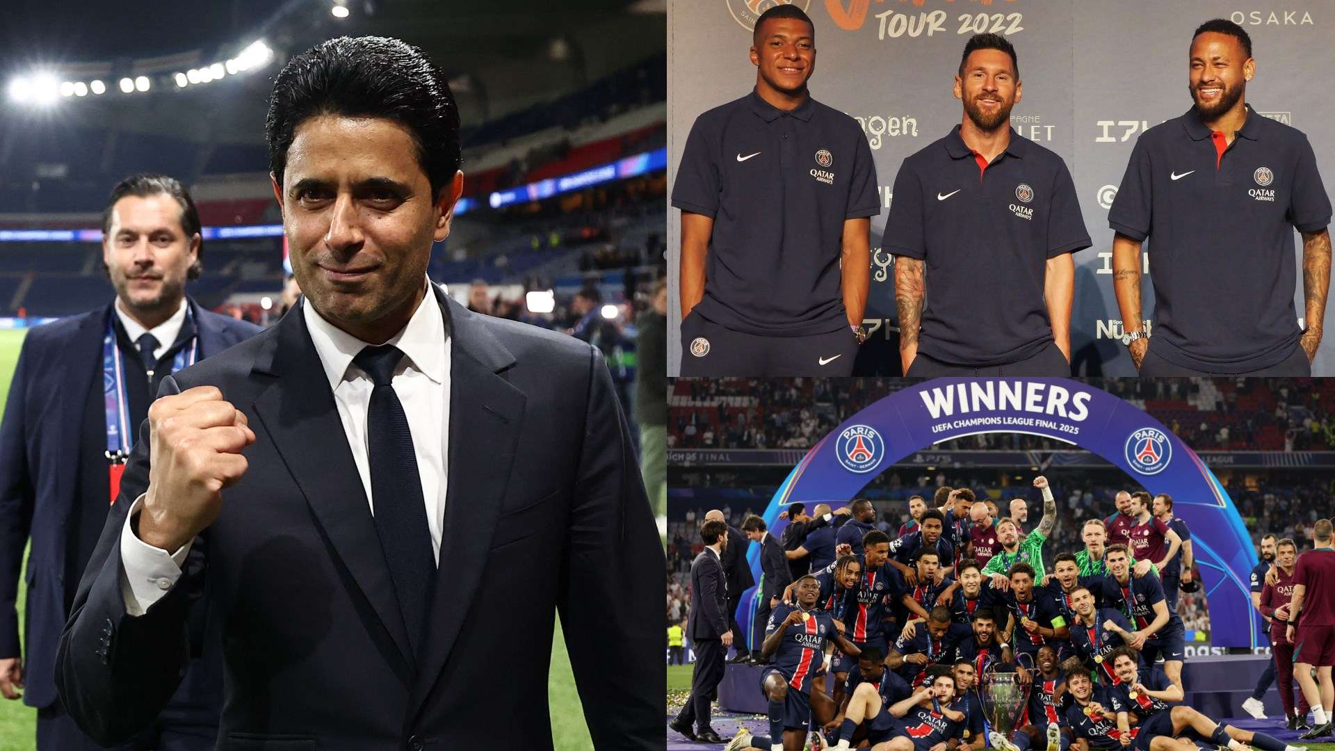 Nasser Al-Khelaifi Messi Neymar Mbappe Paris Saint-Germain