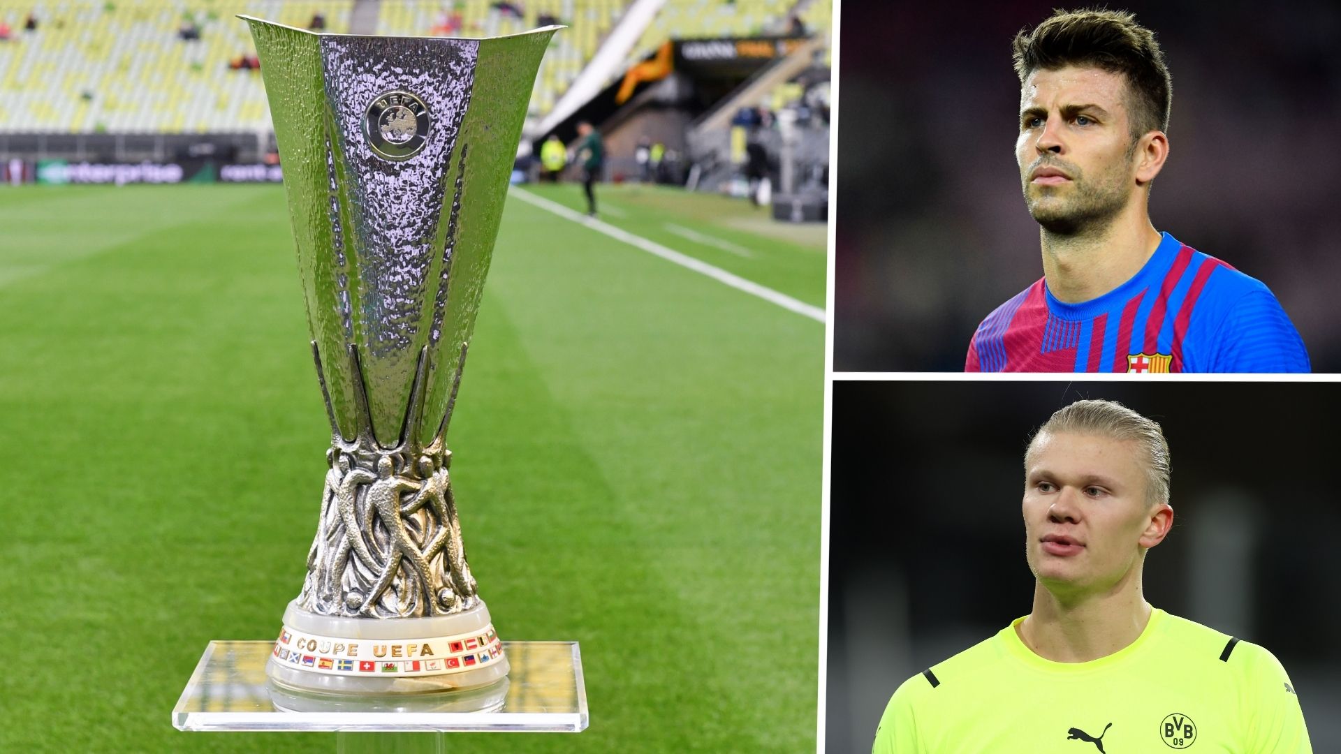 Europa League trophy Gerard Pique Erling Haaland