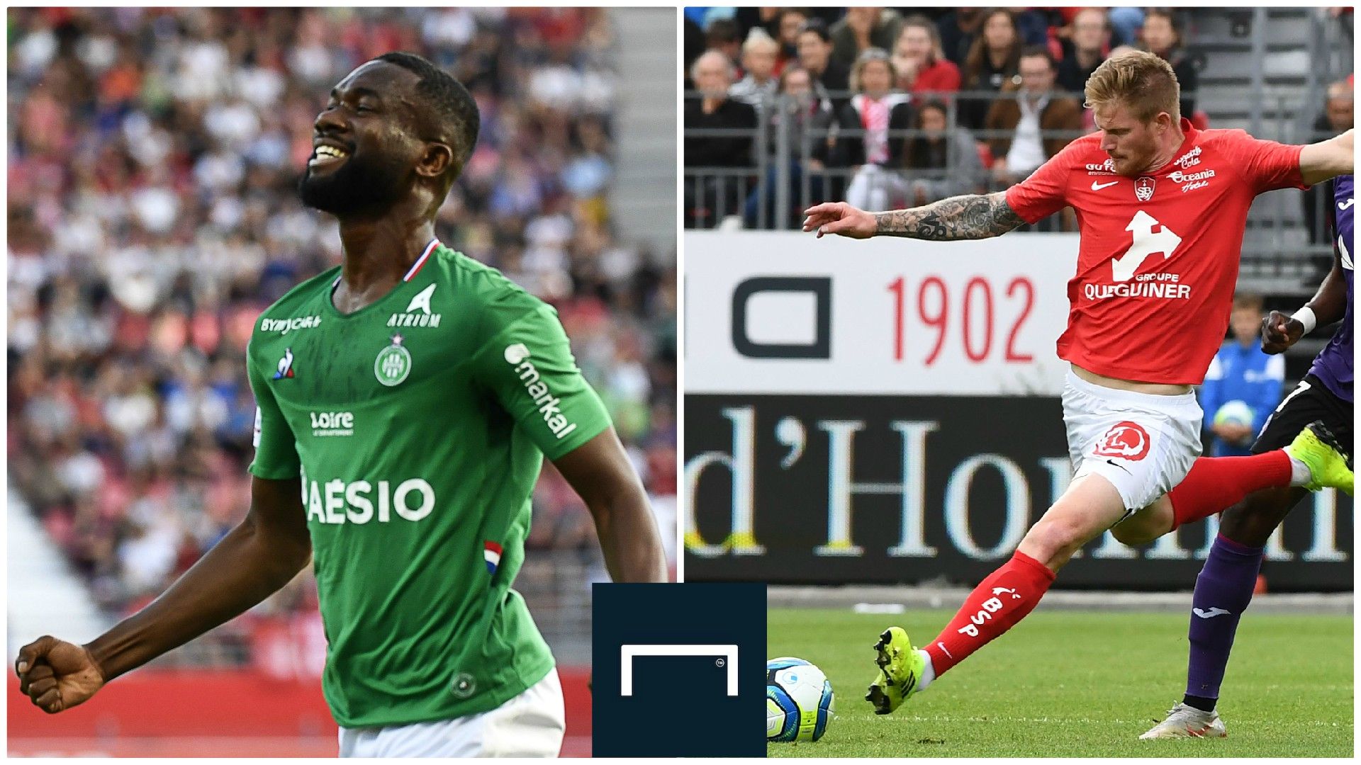 Jean-Eudes Aholou (ASSE) et Gaetan Charbonnier (Stade Brestois), 2ème journée de Ligue 1, le 18 août 2019