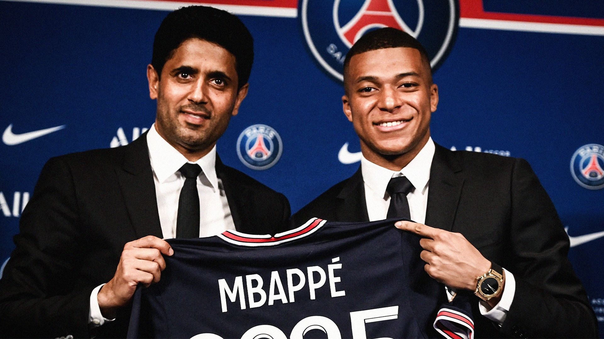 Nasser Al-Khelaifi Kylian Mbappe PSG HIC 16:9
