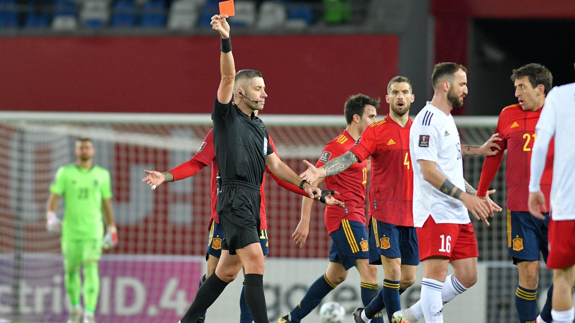 Shengelia red card Georgia Spain