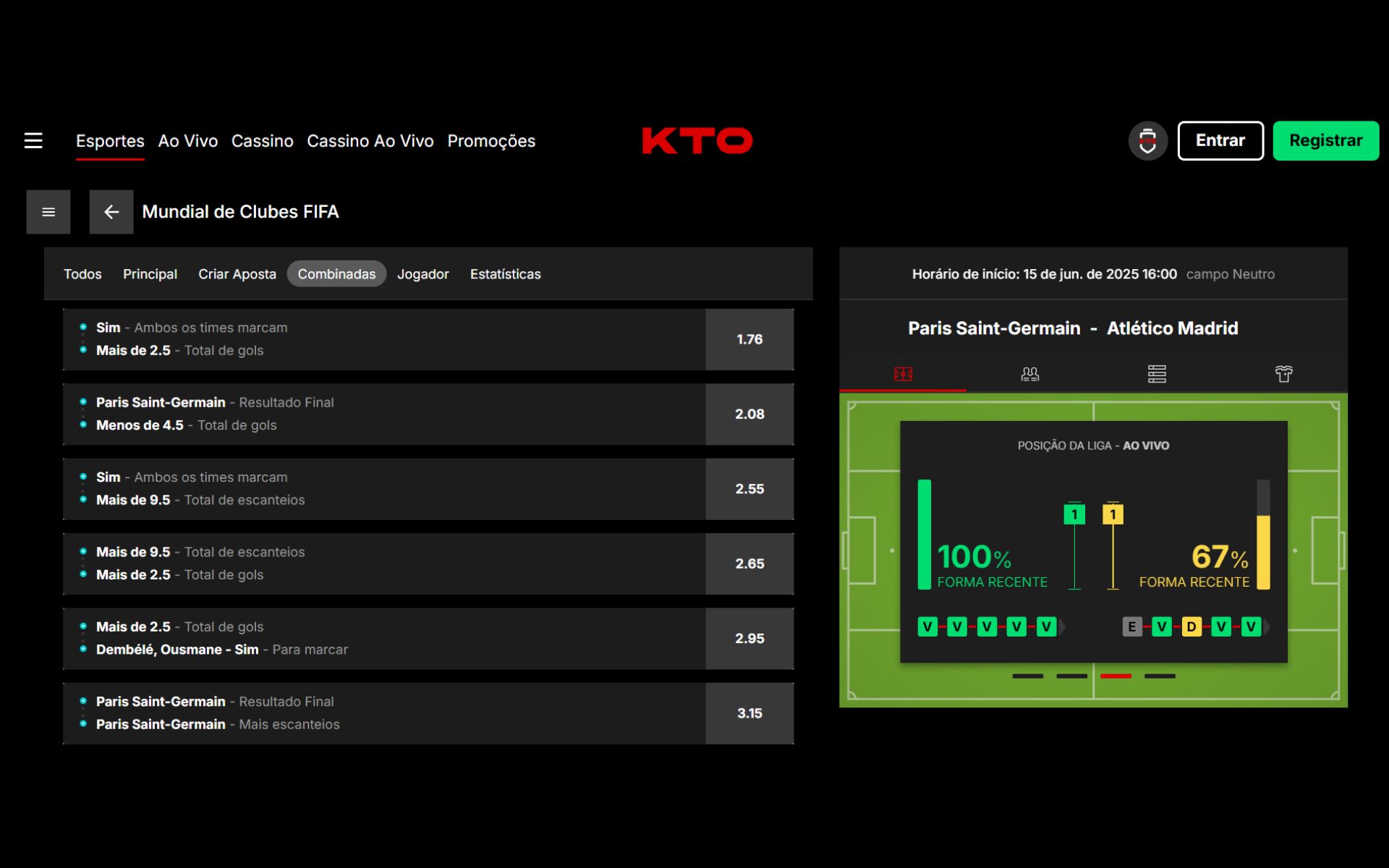 KTO mercados de apostas copa do mundo de clubes