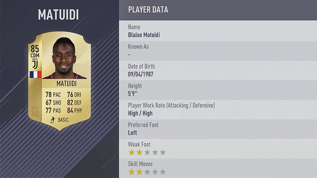 FIFA 18 Ratings Matuidi