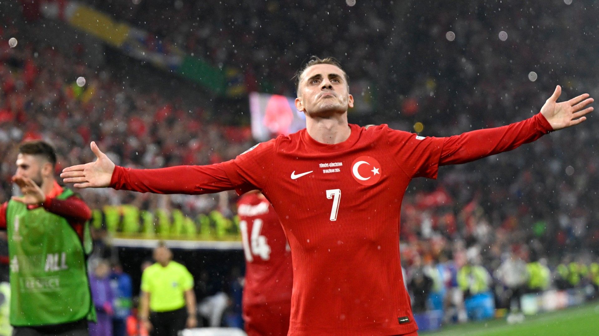 Turkey's forward #07 Kerem Akturkoglu celebrates scoring