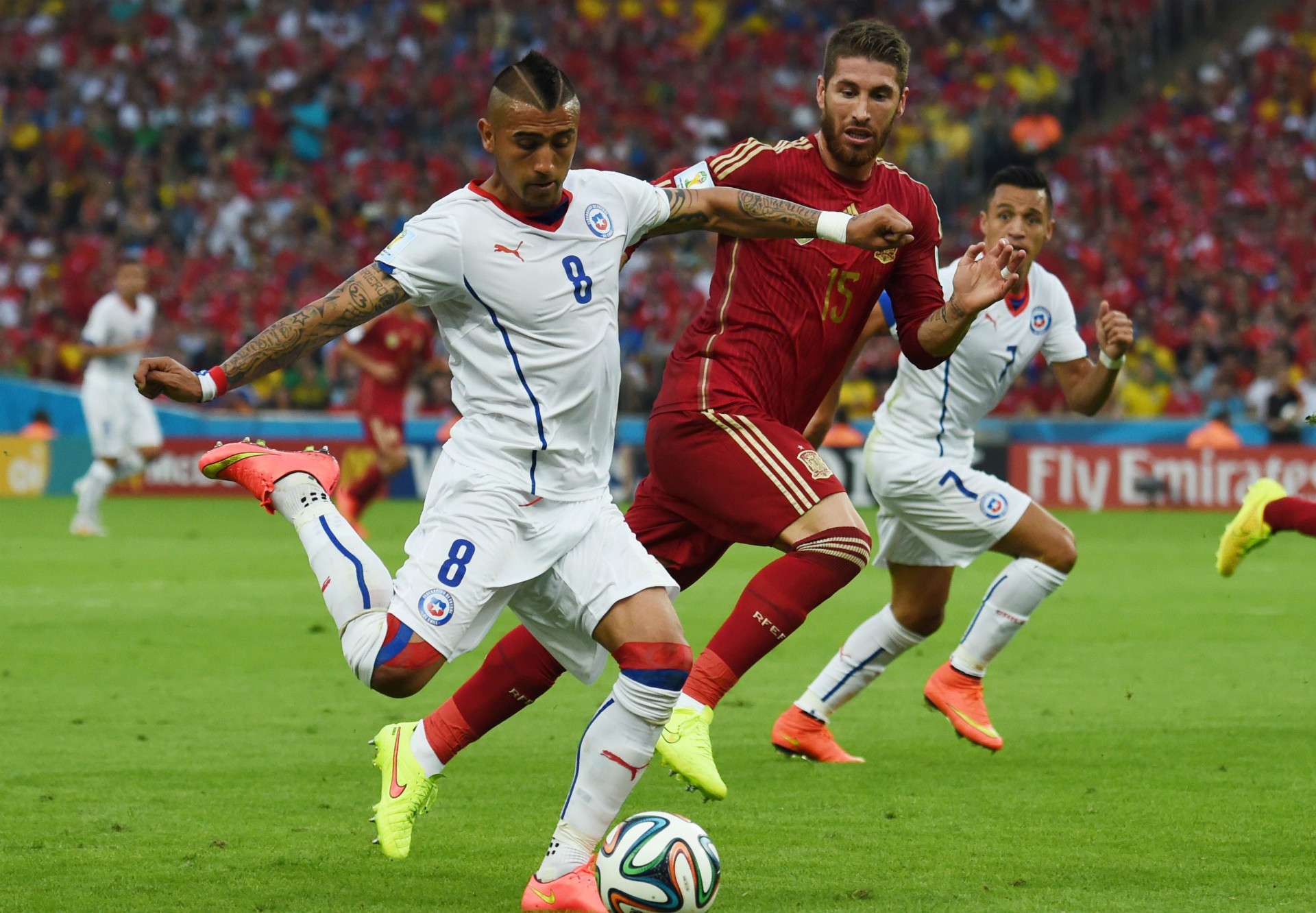 Arturo Vidal Sergio Ramos Spain Chile 2014 World Cup Group B 06182014