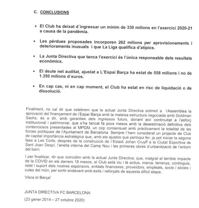 Comunicado Josep María Bartomeu