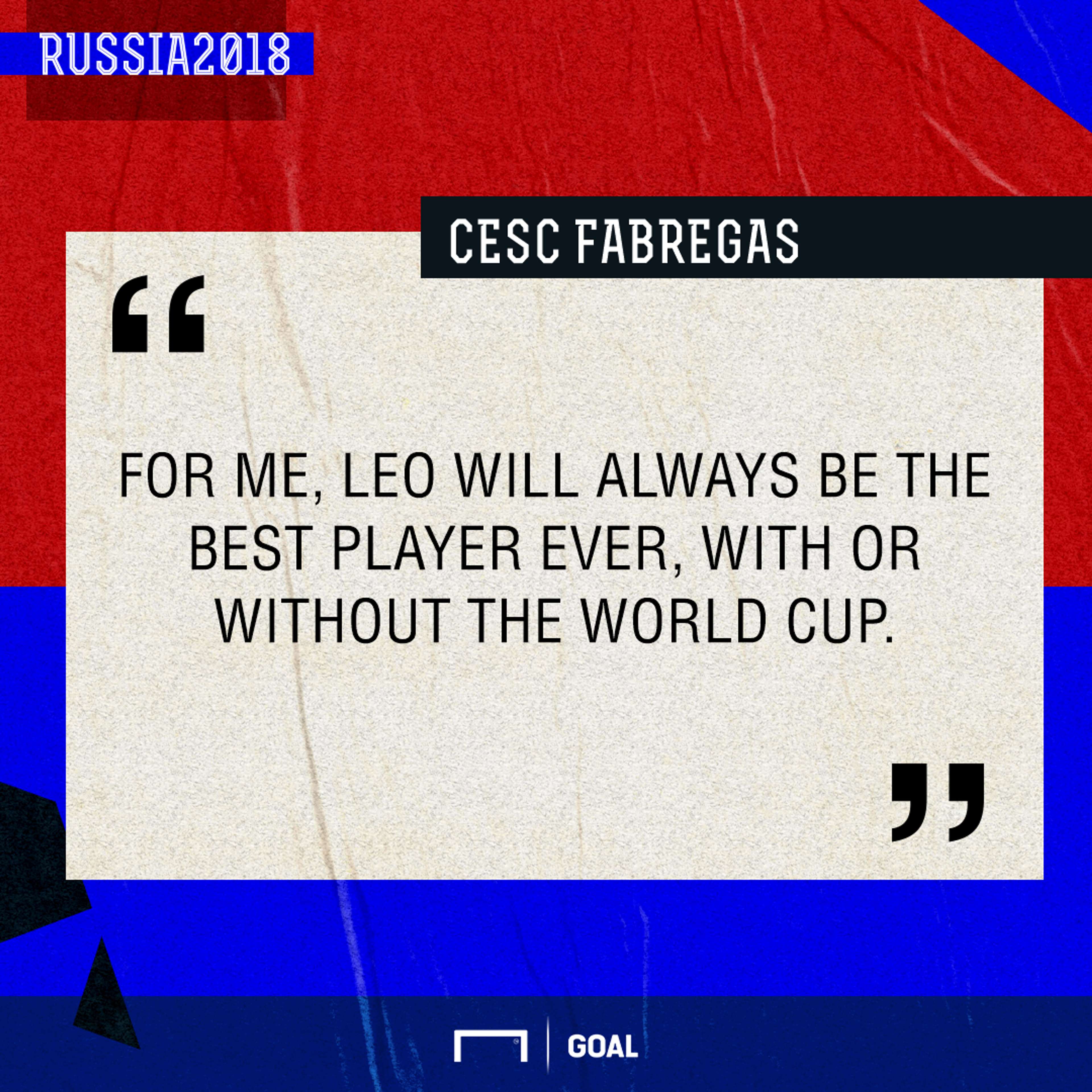 Lionel Messi best ever without World Cup Cesc Fabregas