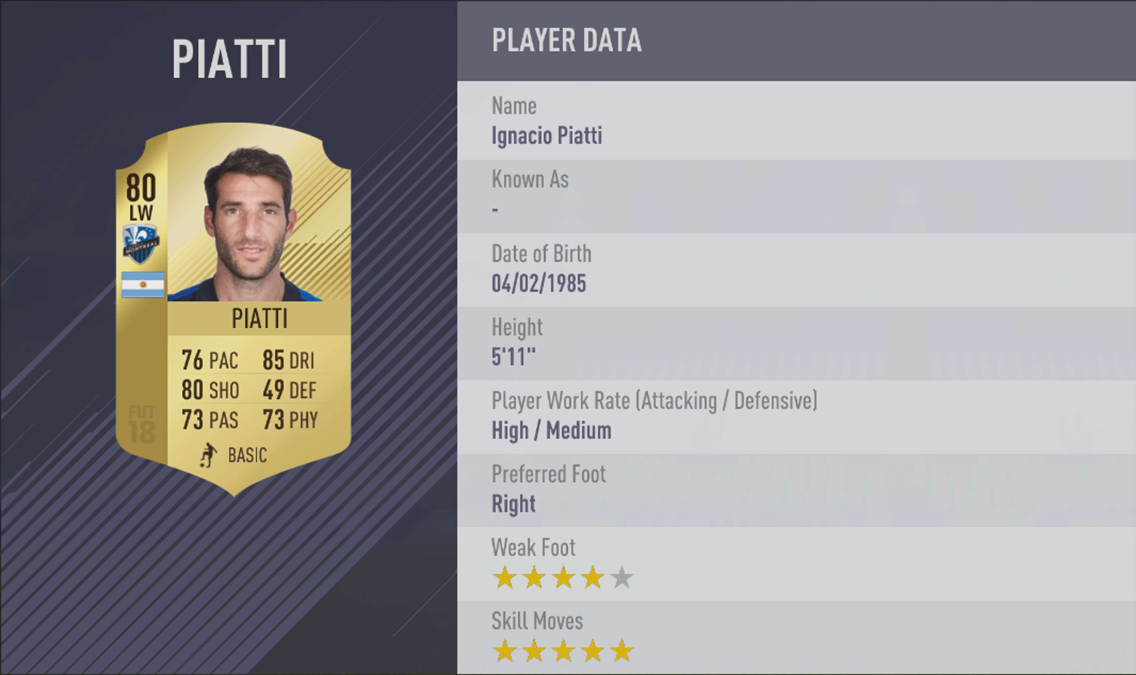 Ignacio Piatti FIFA 18 Skill Players