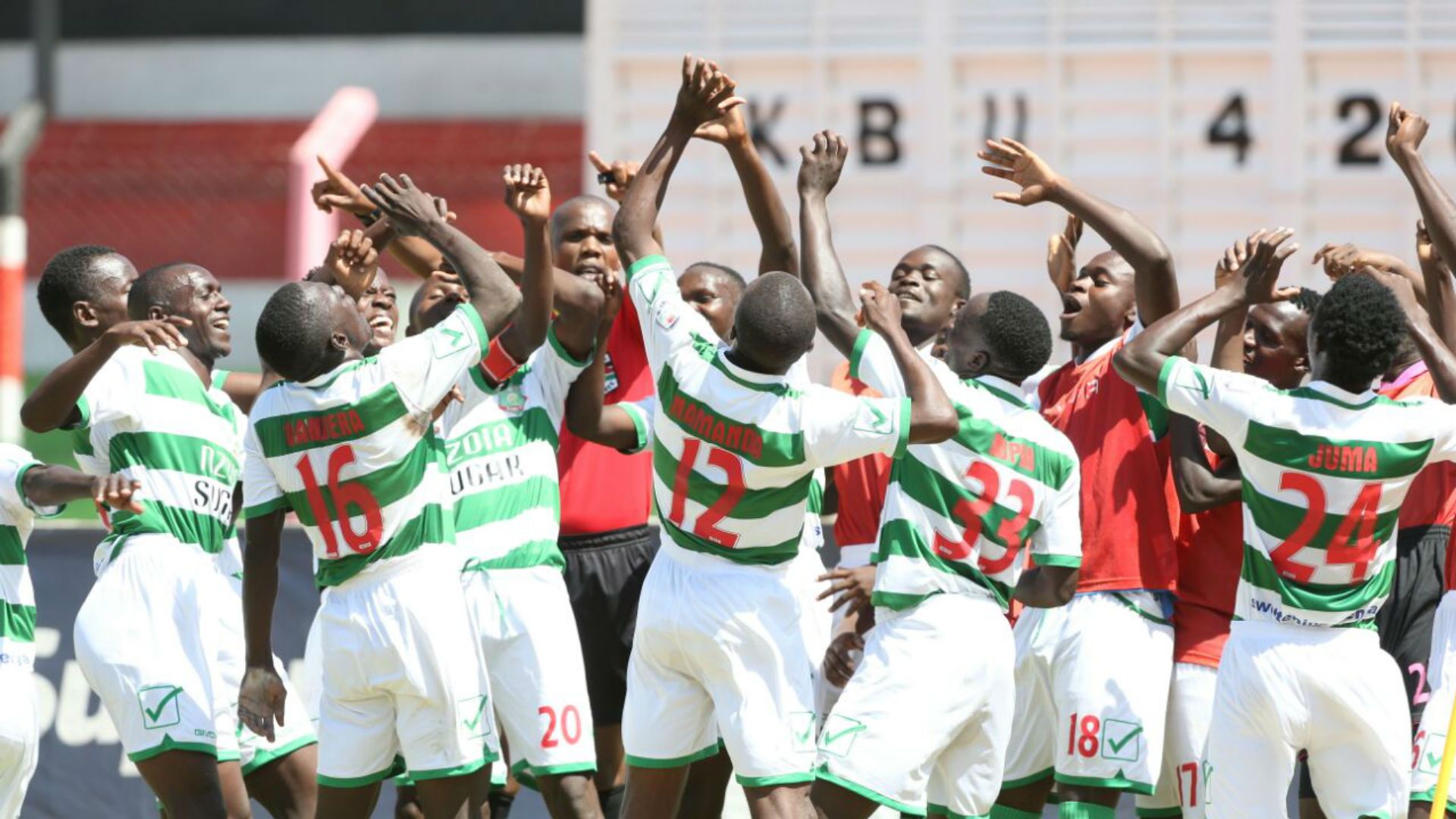 Nzoia Sugar celebrates goal against Tusker