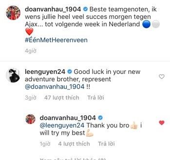 Lee Nguyen's messages sent to Doan Van Hau for encouragement