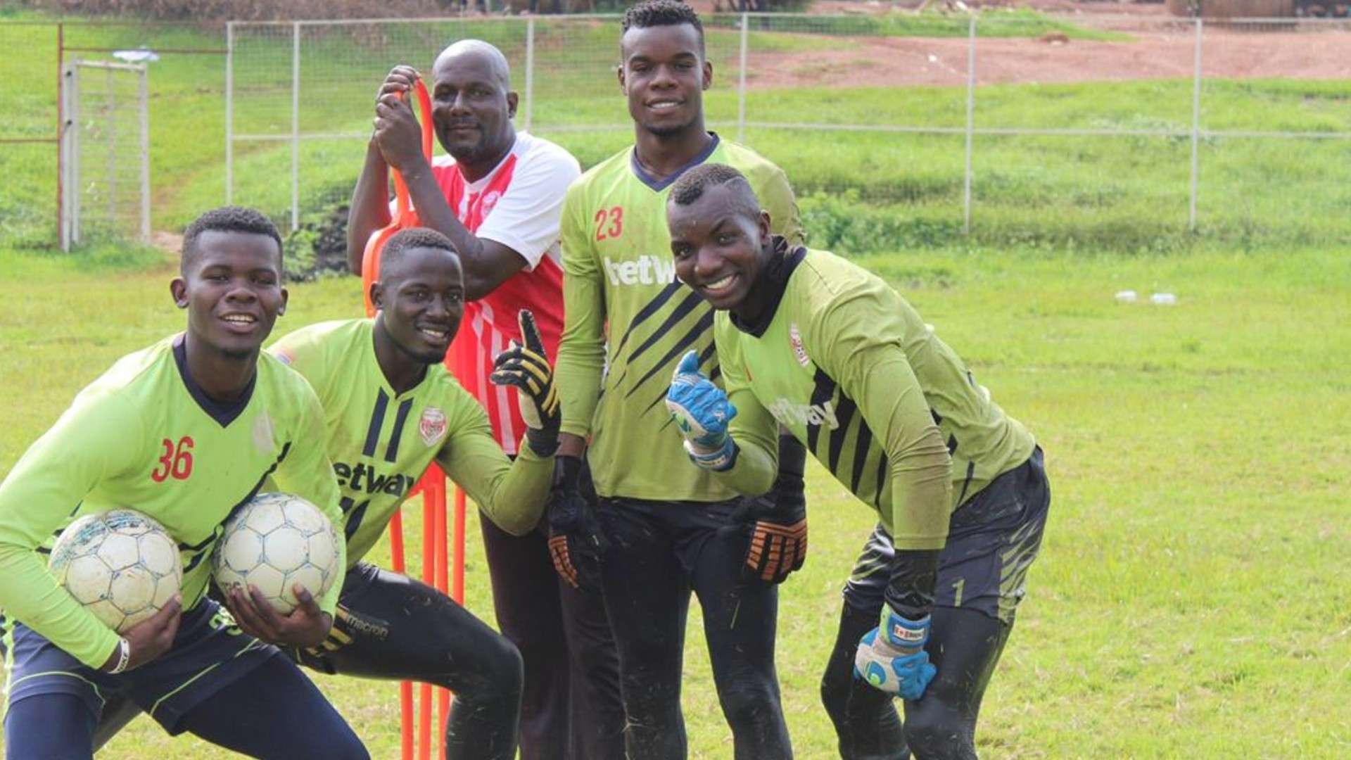 Goalkeepers Sadat Mugenyi, Crispus Kusiima, Denis Otim and Mathias Muwanga of Express FC.