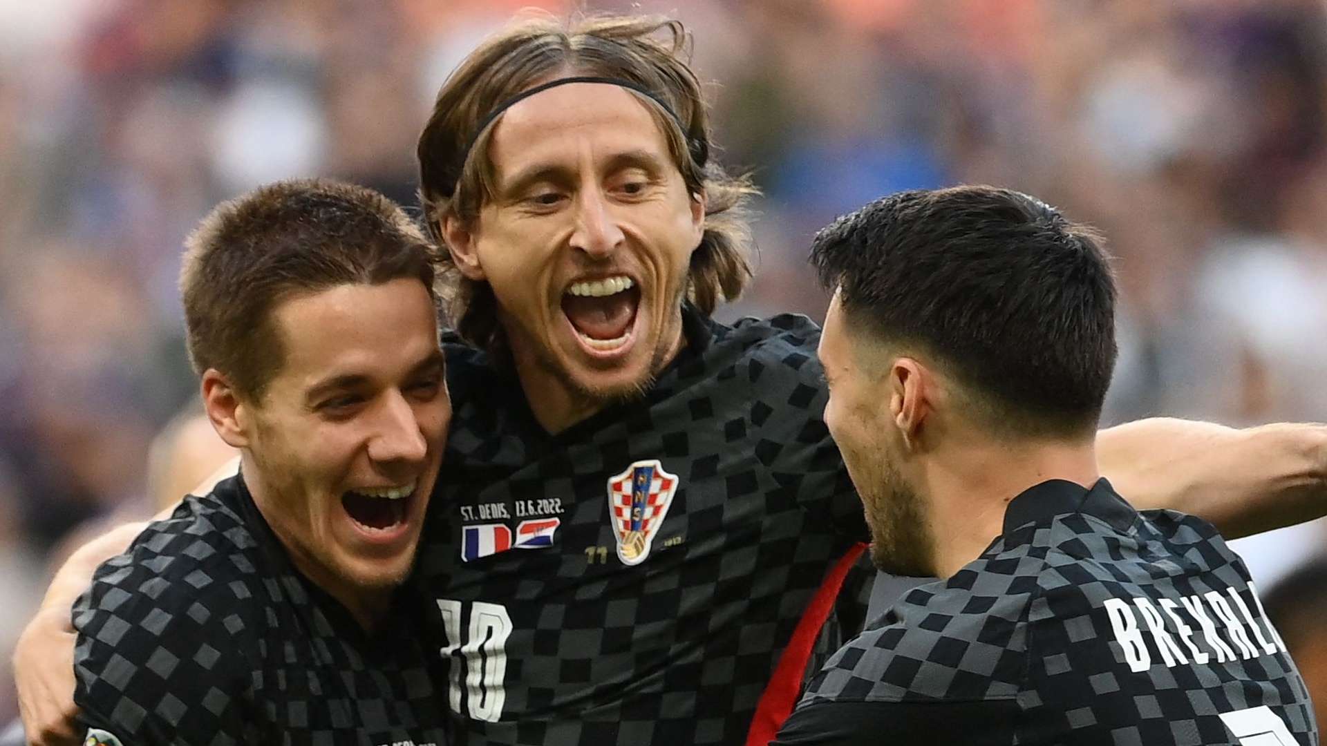 Luka Modric celebrates goal, France vs Croatia, Nations League 2022