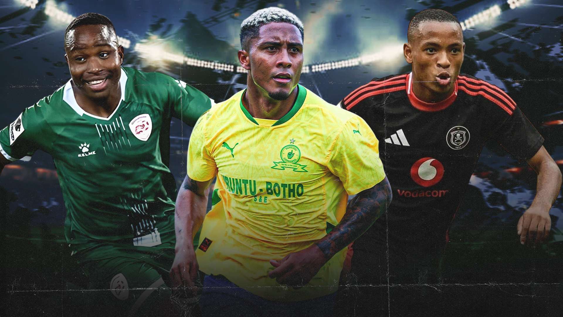 Lucas Ribeiro of Mamelodi Sundowns, Relebohile Mofokeng of Orlando Pirates & Keletso Makgalwa of Sekhukhune United 16-9