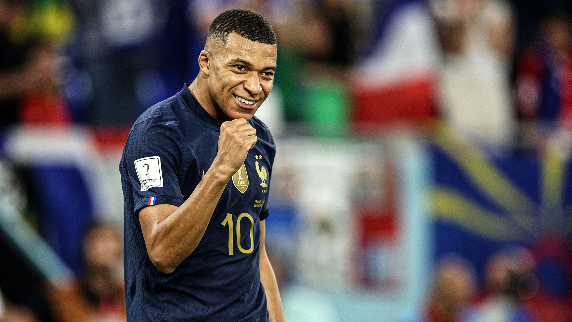 Kylian Mbappe France celebrate 1 Denmark World Cup 2022