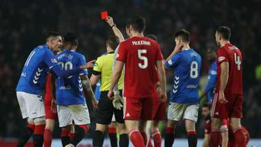 Alfredo Morelos is sent off for Rangers v Aberdeen