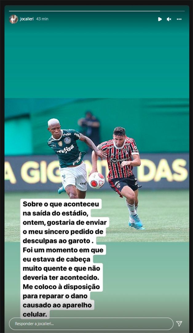 SÓ CORPO Calleri pede desculpas por tapa, story 04042022