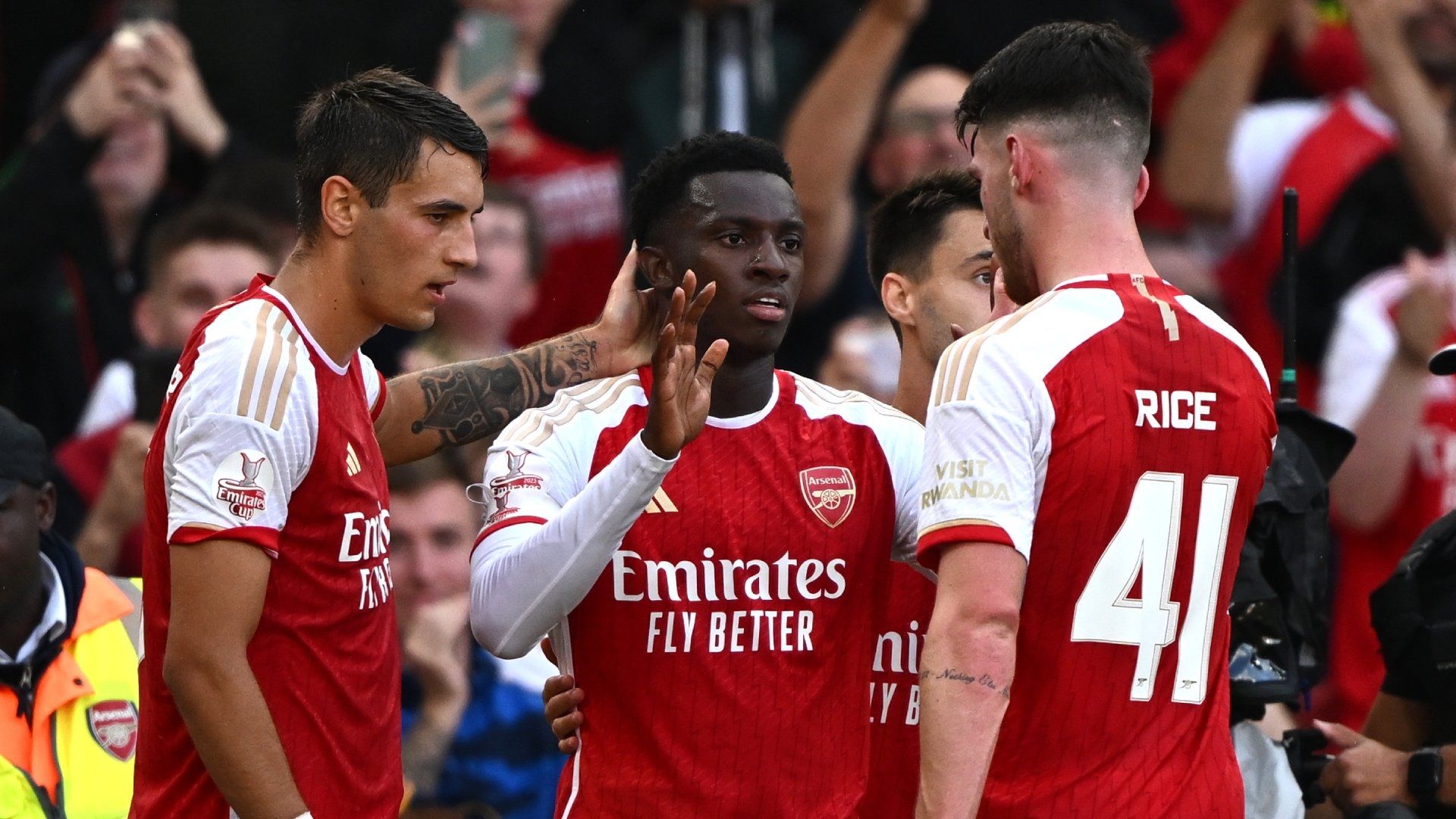 Eddie Nketiah celebrates Arsenal Monaco pre-season 2023