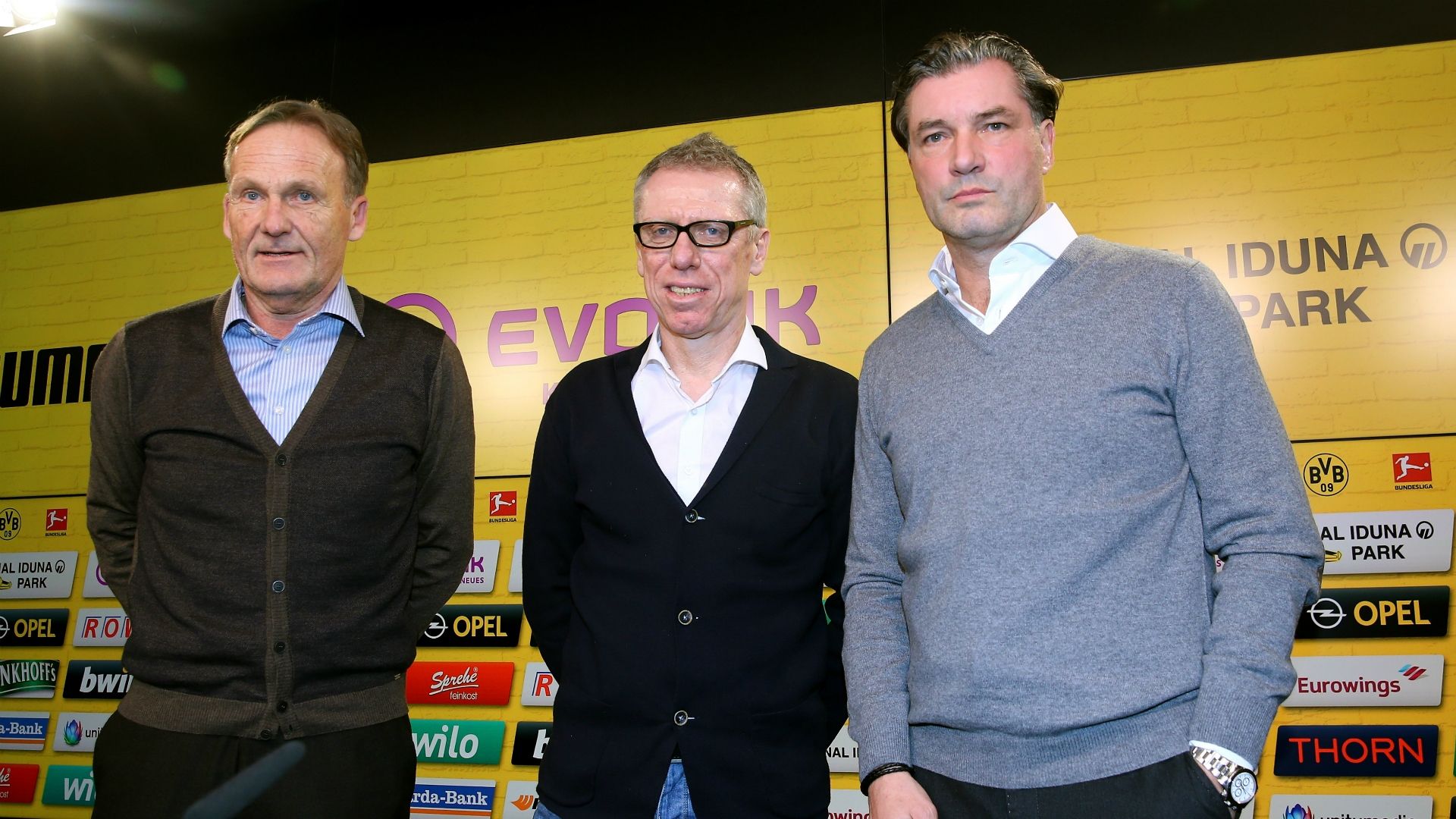 Peter Stöger, Michael Zorc, Hans-Joachim Watzke