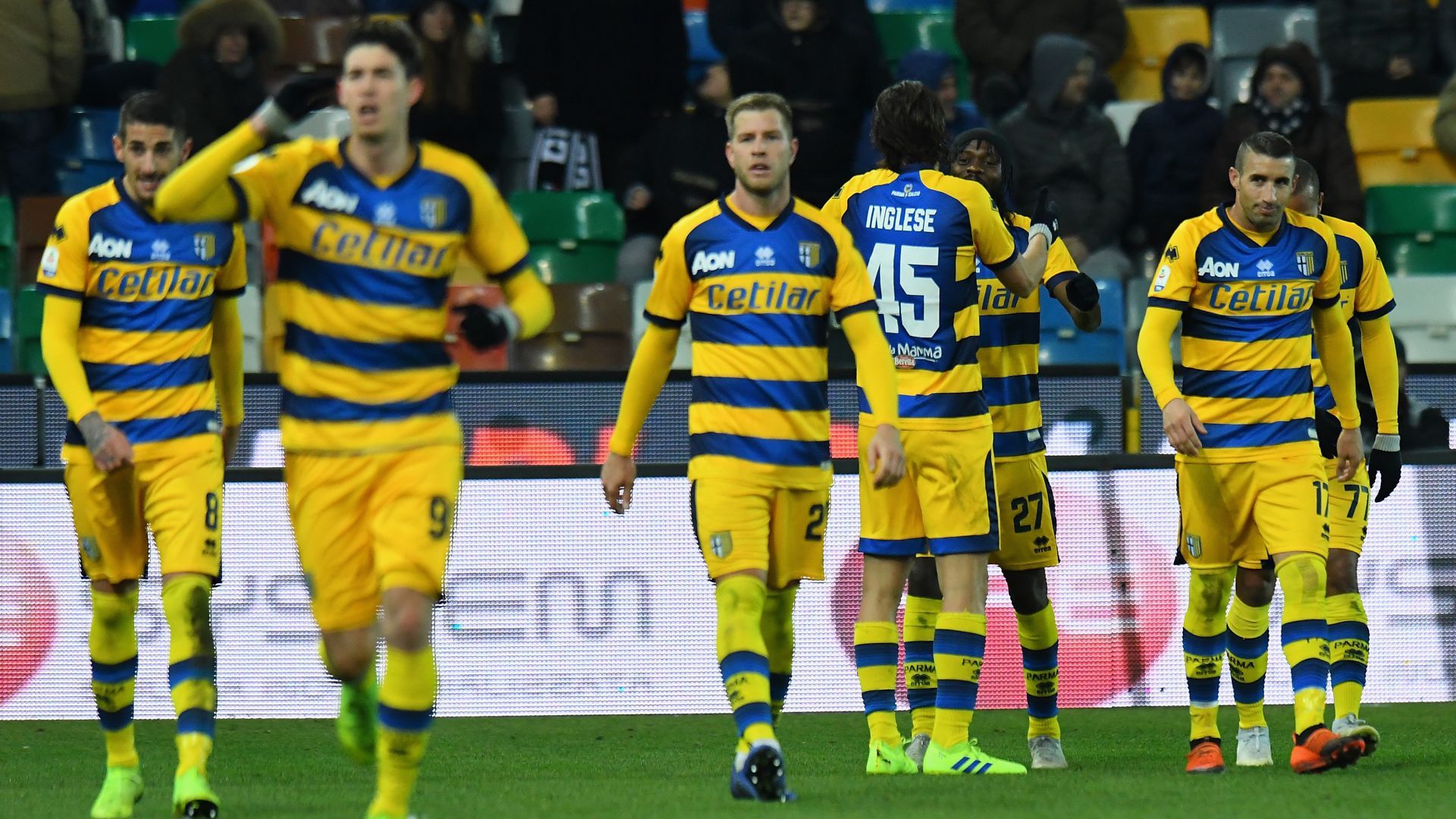 Parma players celebrating Udinese Parma Serie A
