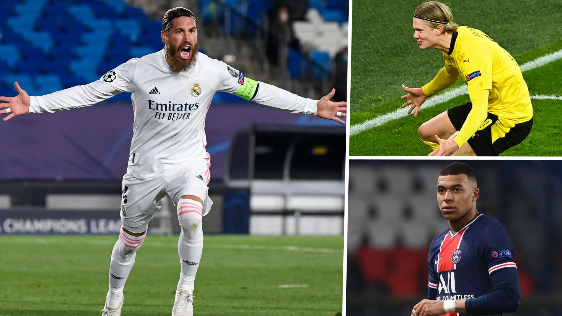 Sergio Ramos Erling Haaland Kylian Mbappe GFX