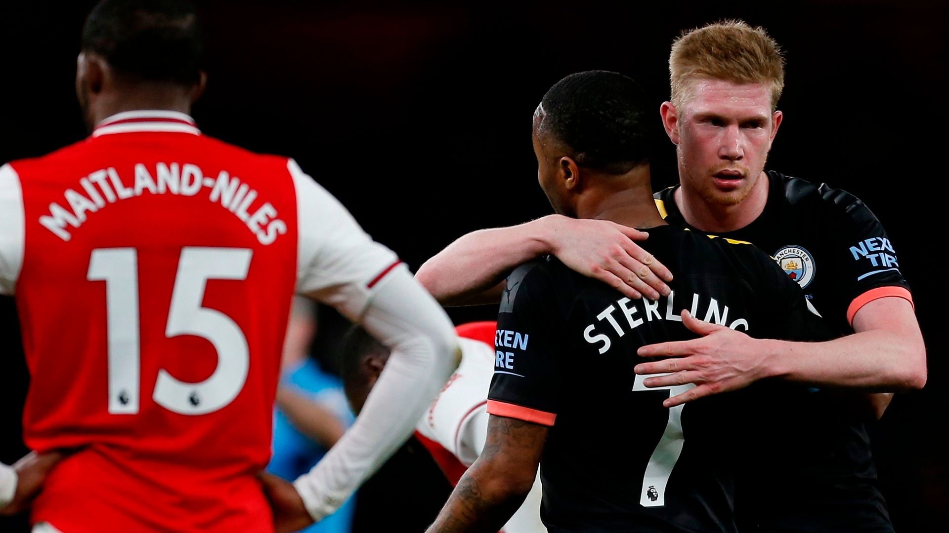 Ainsley Maitland-Niles Raheem Sterling Kevin De Bruyne Arsenal Manchester City 2019-20