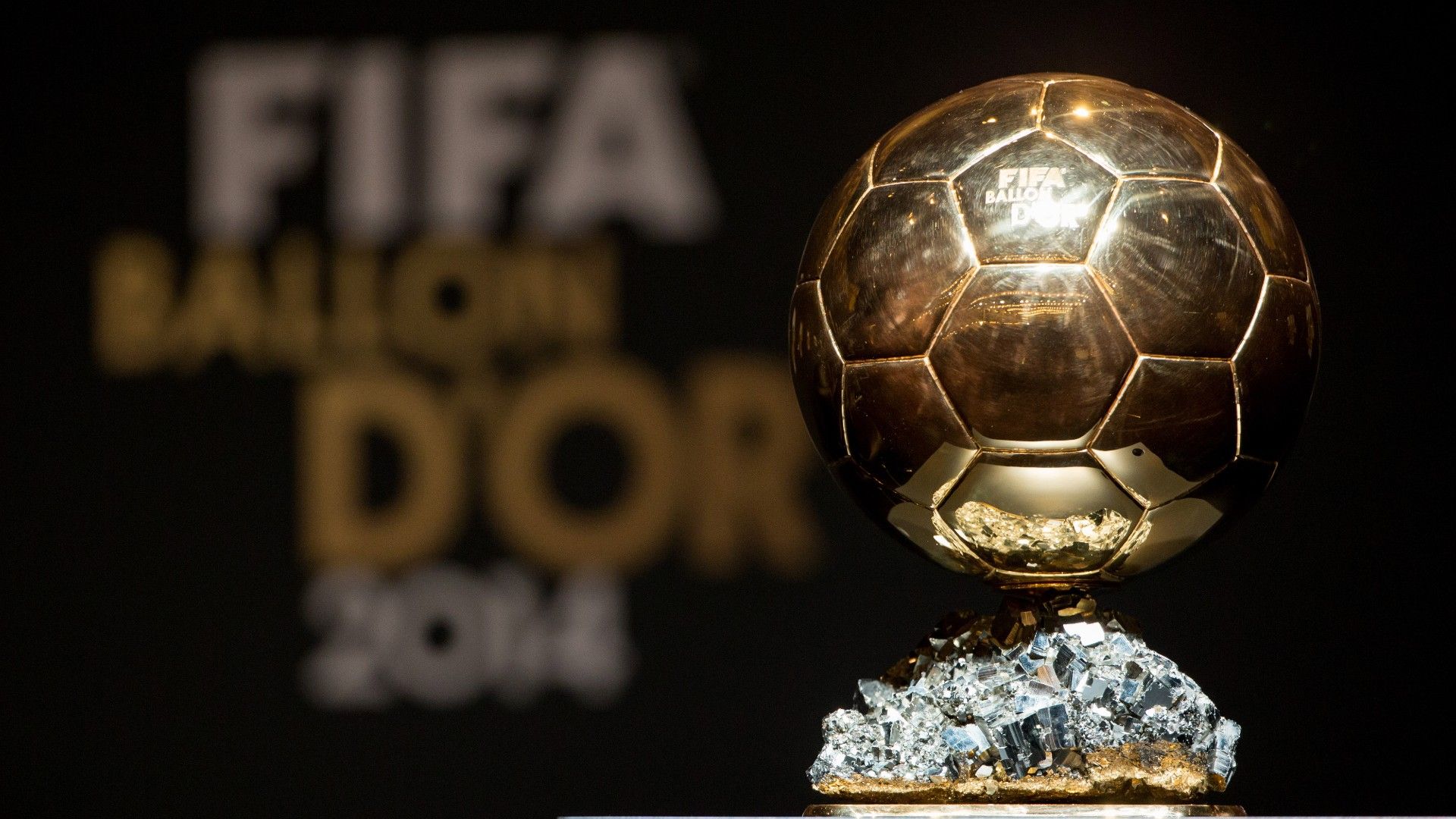 The FIFA Ballon d'Or trophy on display