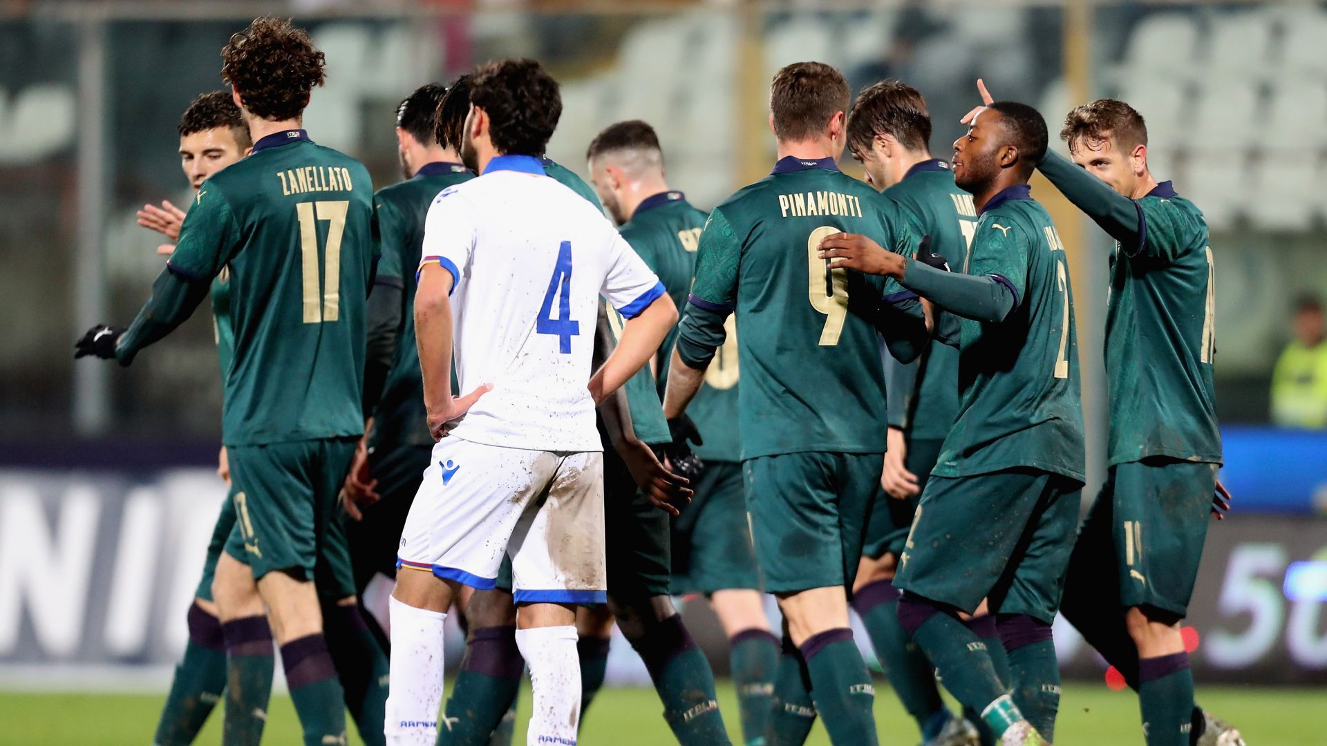 Italy players celebrating Italy U21 Armenia U21 UEFA U21 European Championship Qualifier