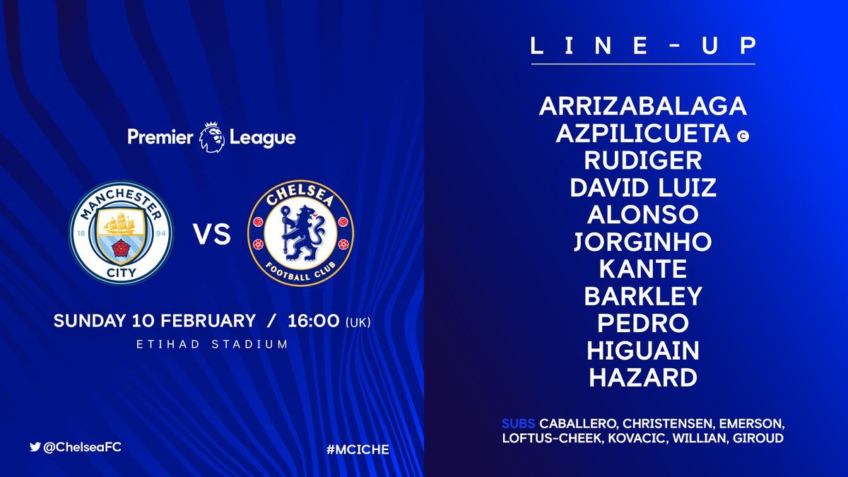 Manchester City vs Chelsea Premier League 090218 line up
