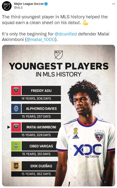 MLS youngest players Matai Akinmboni