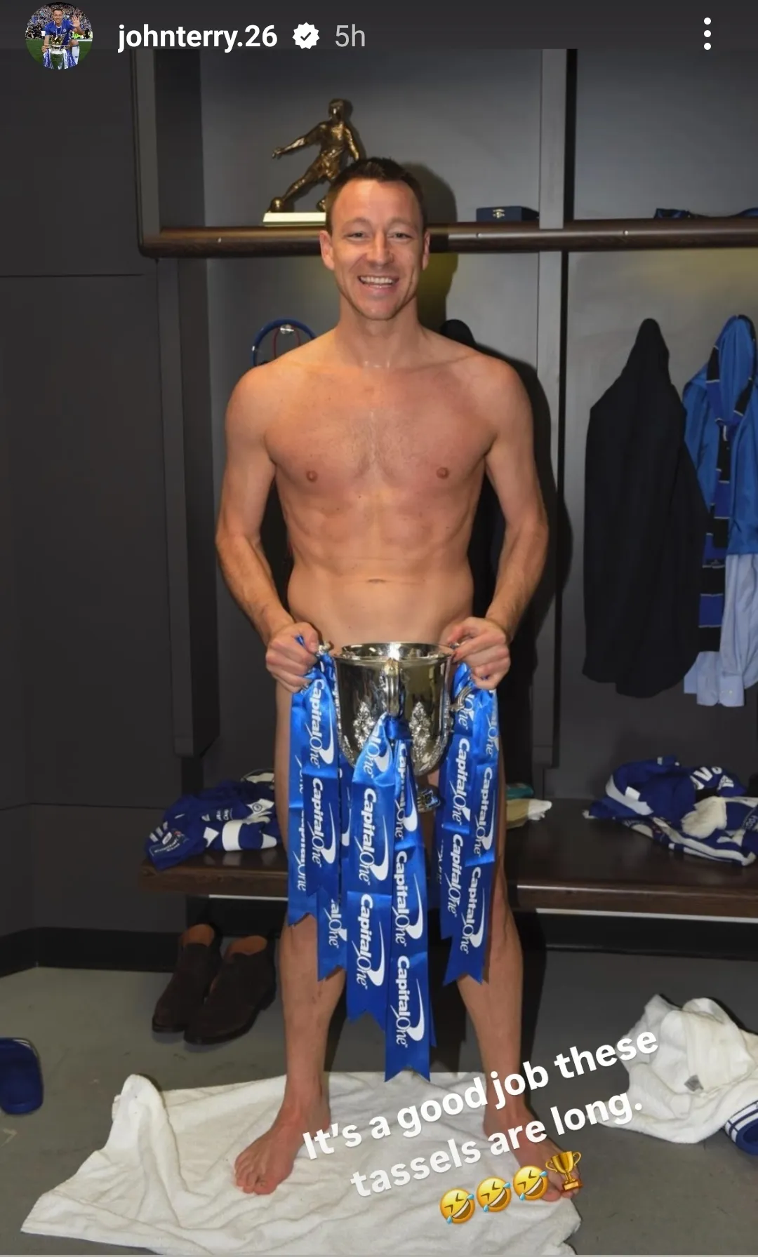 John Terry posts cheeky naked photo with Carabao Cup on Instagram as Blues  prepare to take on Liverpool in Wembley final | Goal.com India