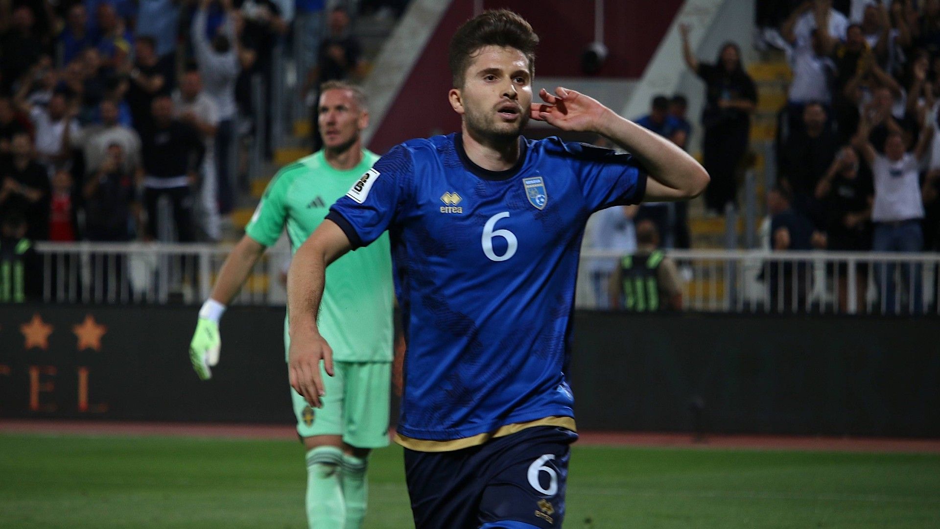 Elvis Rexhbecaj (6) of Kosovo celebrates after score