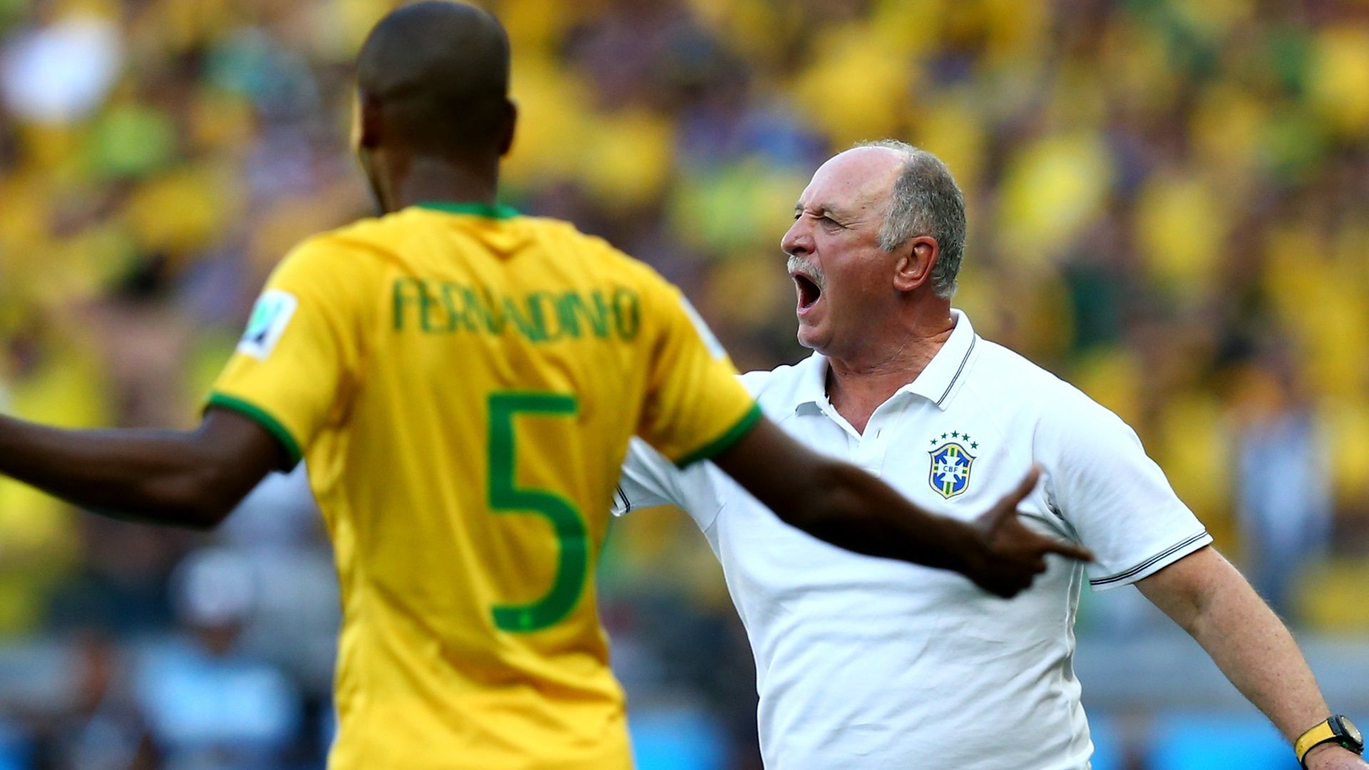 Fernandinho e Felipão, na Copa do Mundo de 2014