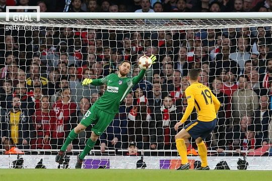 27일(한국시간) 아스널과의 유로파리그 준결승 1차전에서 선방쇼를 펼치고 있는 아틀레티코 마드리드 골키퍼 얀 오블락. 사진=게티이미지