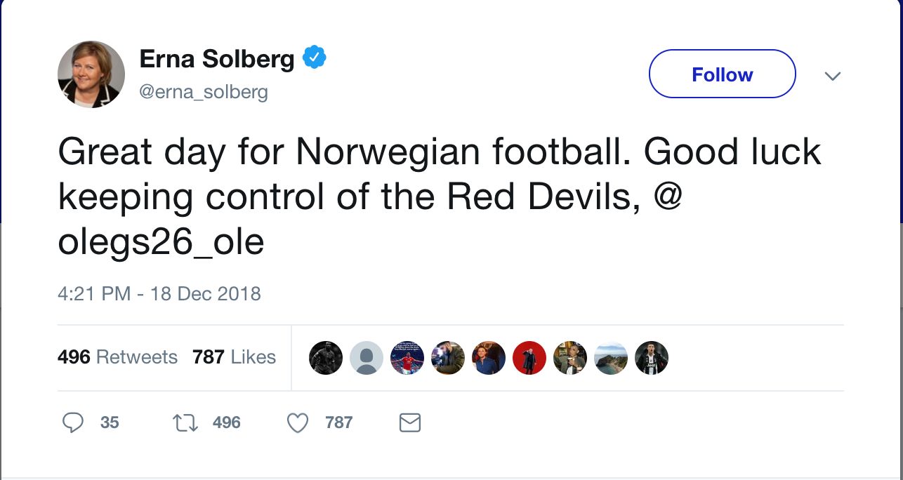Solberg tweet Solskjaer 2