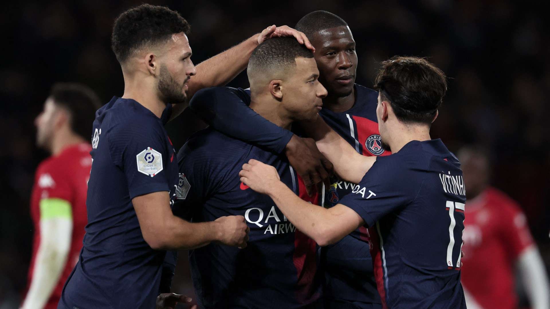 Kylian Mbappe PSG celebrate vs Monaco 2023-24