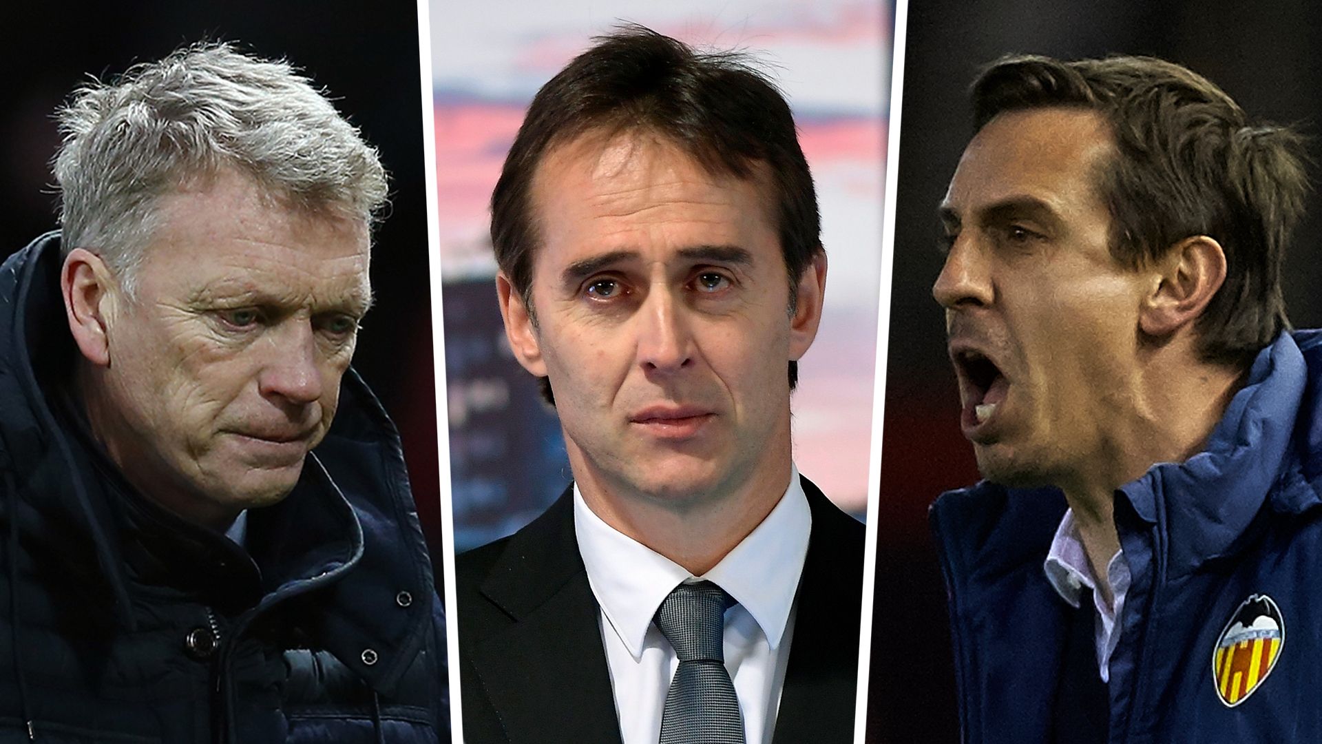 David Moyes, Julen Lopetegui, Gary Neville composite