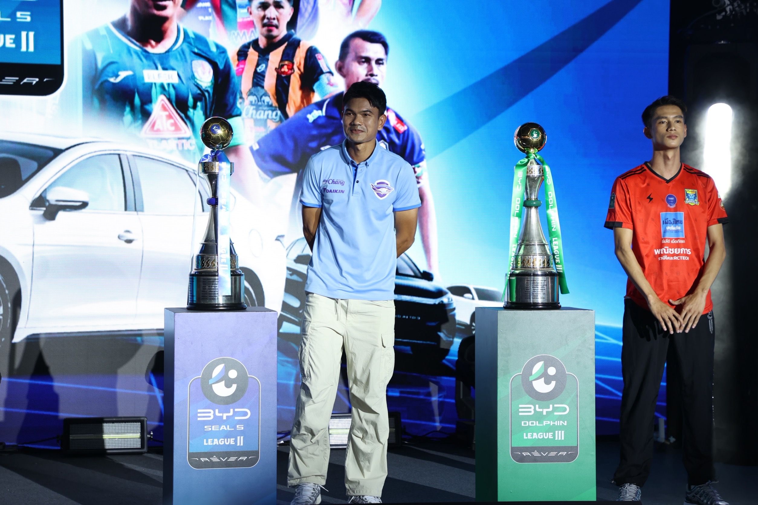 ไทยลีก 2 : BYD SEAL 5 LEAGUE 2 (บีวายดี ซีล ไฟว์ ลีก สอง), ไทยลีก 3 : BYD DOLPHIN LEAGUE 3 (บีวายดี ดอลฟิน ลีก สาม)