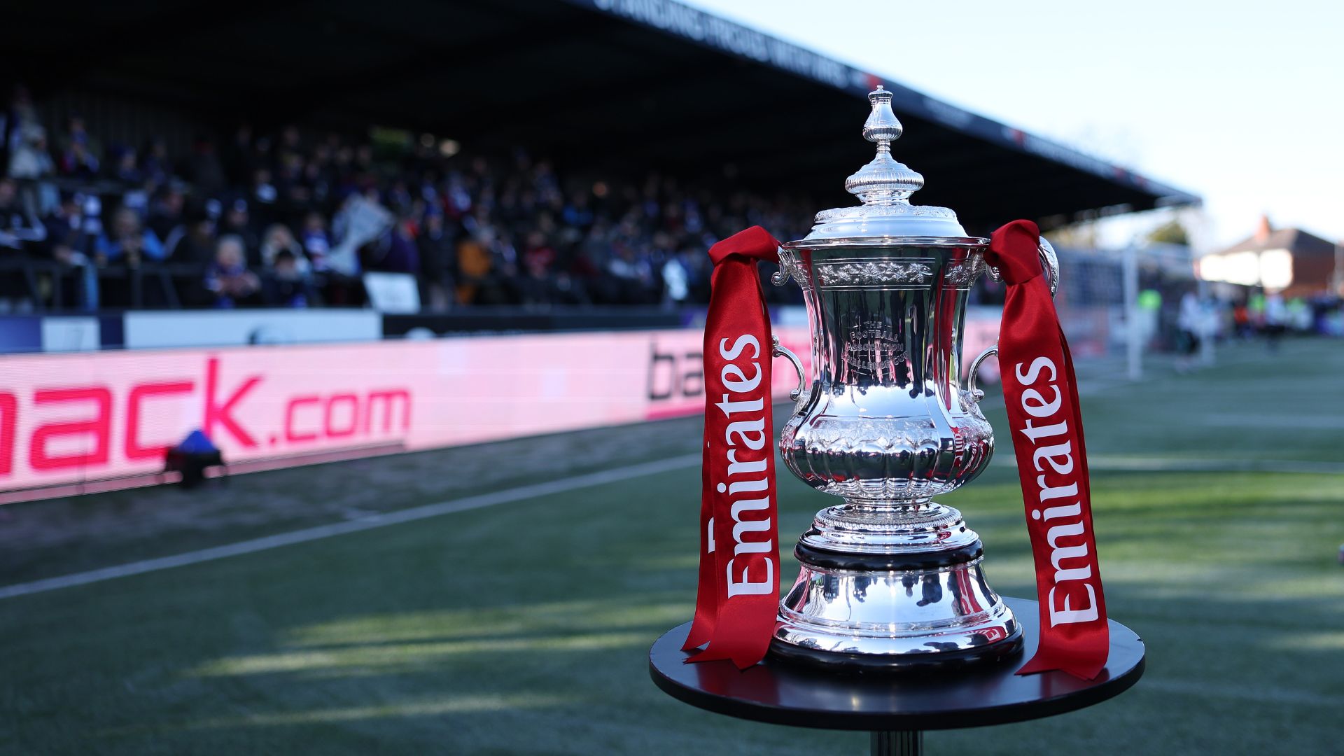 The FA cup trophy is pictured prior to the Emirates FA Cup Third Round