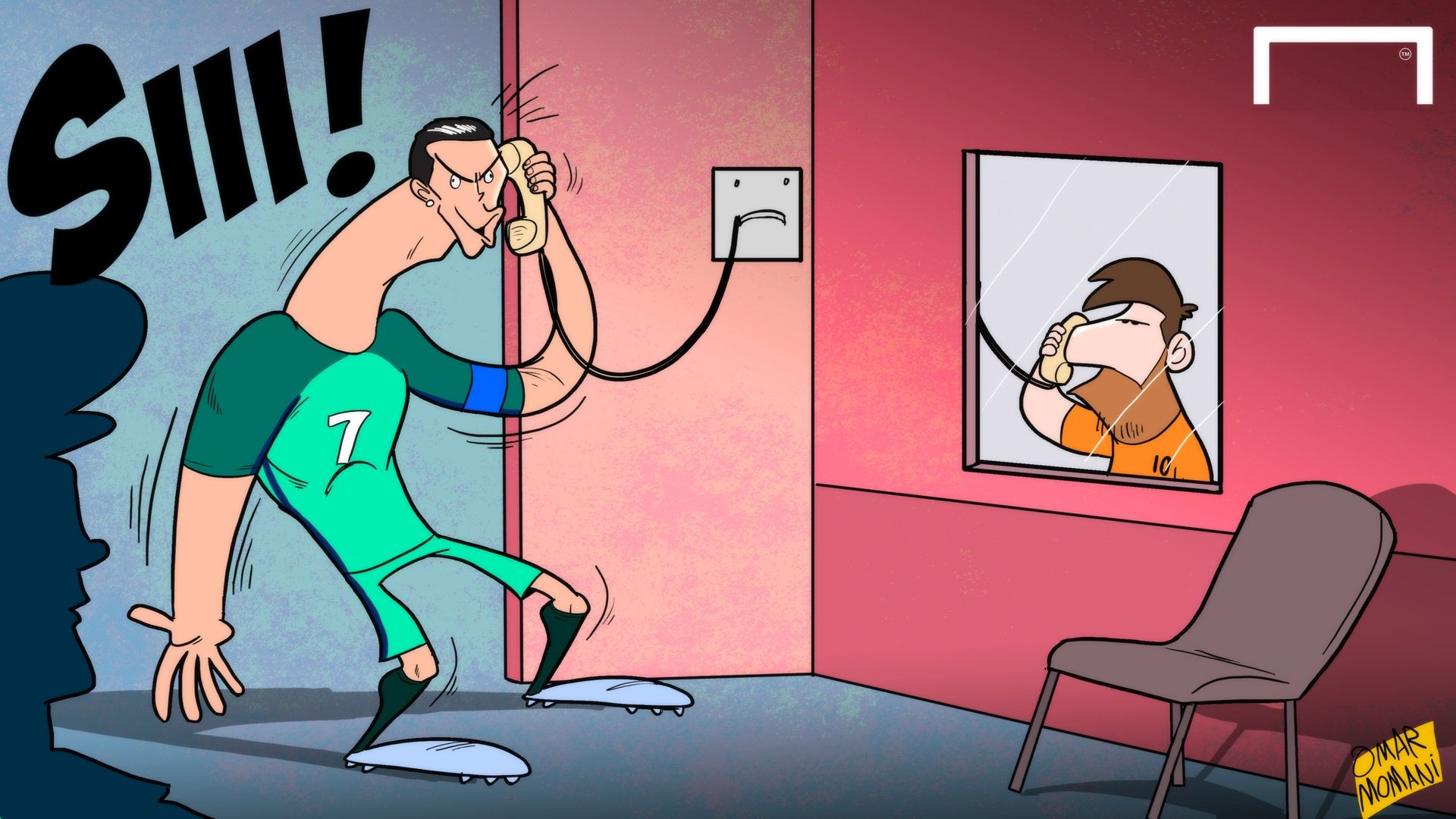 Cartoon Cristiano Ronaldo and Messi phone