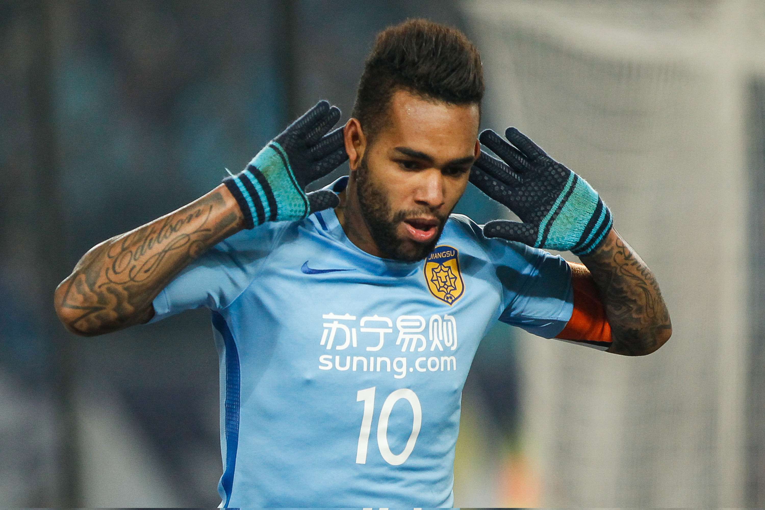 Alex Teixeira #10 of Jiangsu Suning reacts during the AFC Champions League 2017 Group H match between Jiangsu Suning and Adelaide United