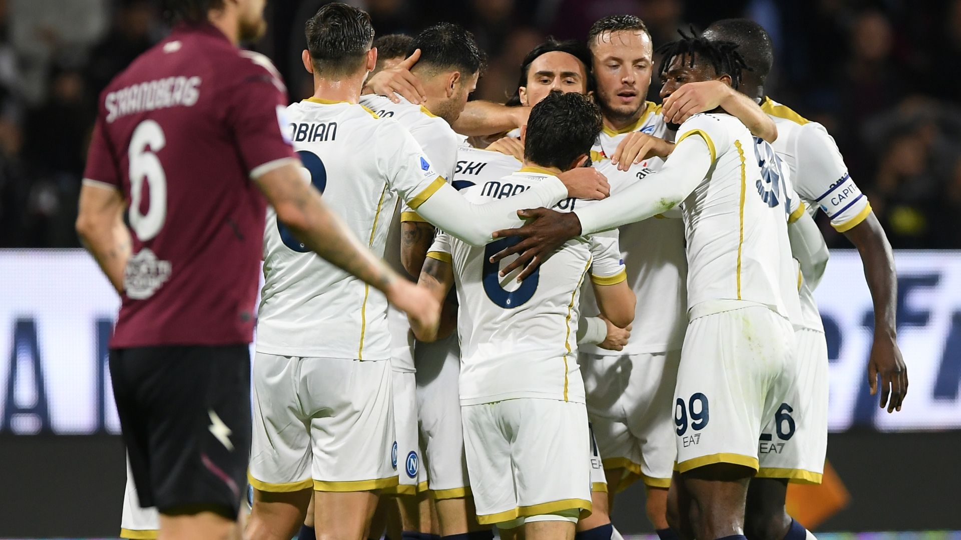 Napoli celebrating Salernitana Serie A